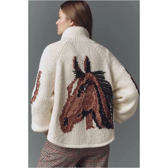 Pilcro Sweaters - Womens Anthropologie Pilcro Western Horse Cardigan Sweater Equestrian Cream sz L